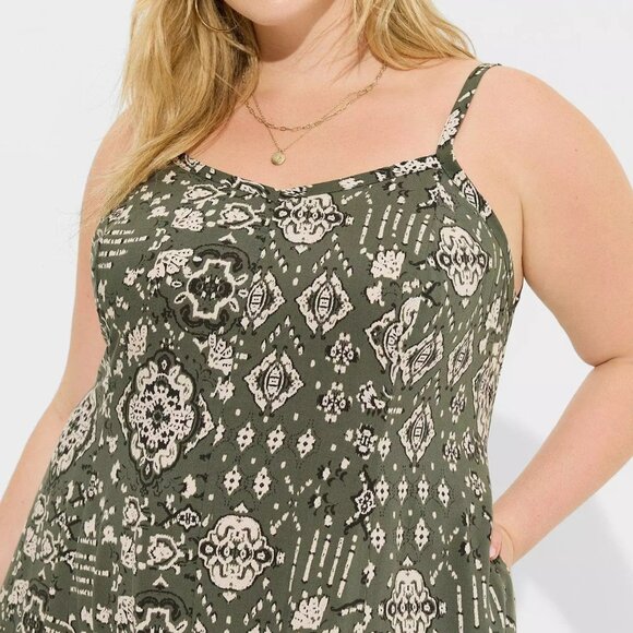 ❤️NWT VINTAGE TORRID MIDI TRAPEZE POCKETS SLEEVELESS CAMI MEDALLION DRESS 2X - Picture 8 of 10